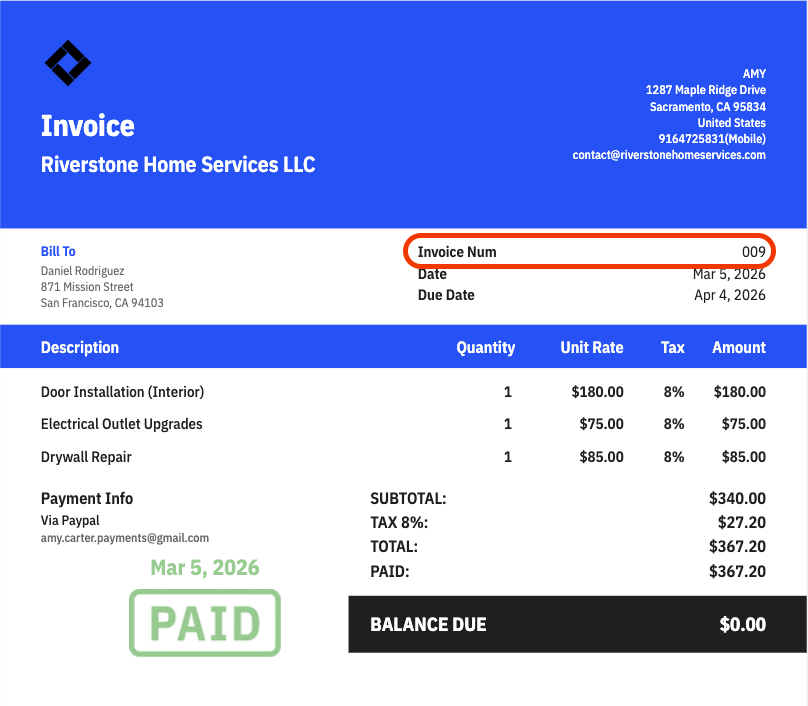 invoice number