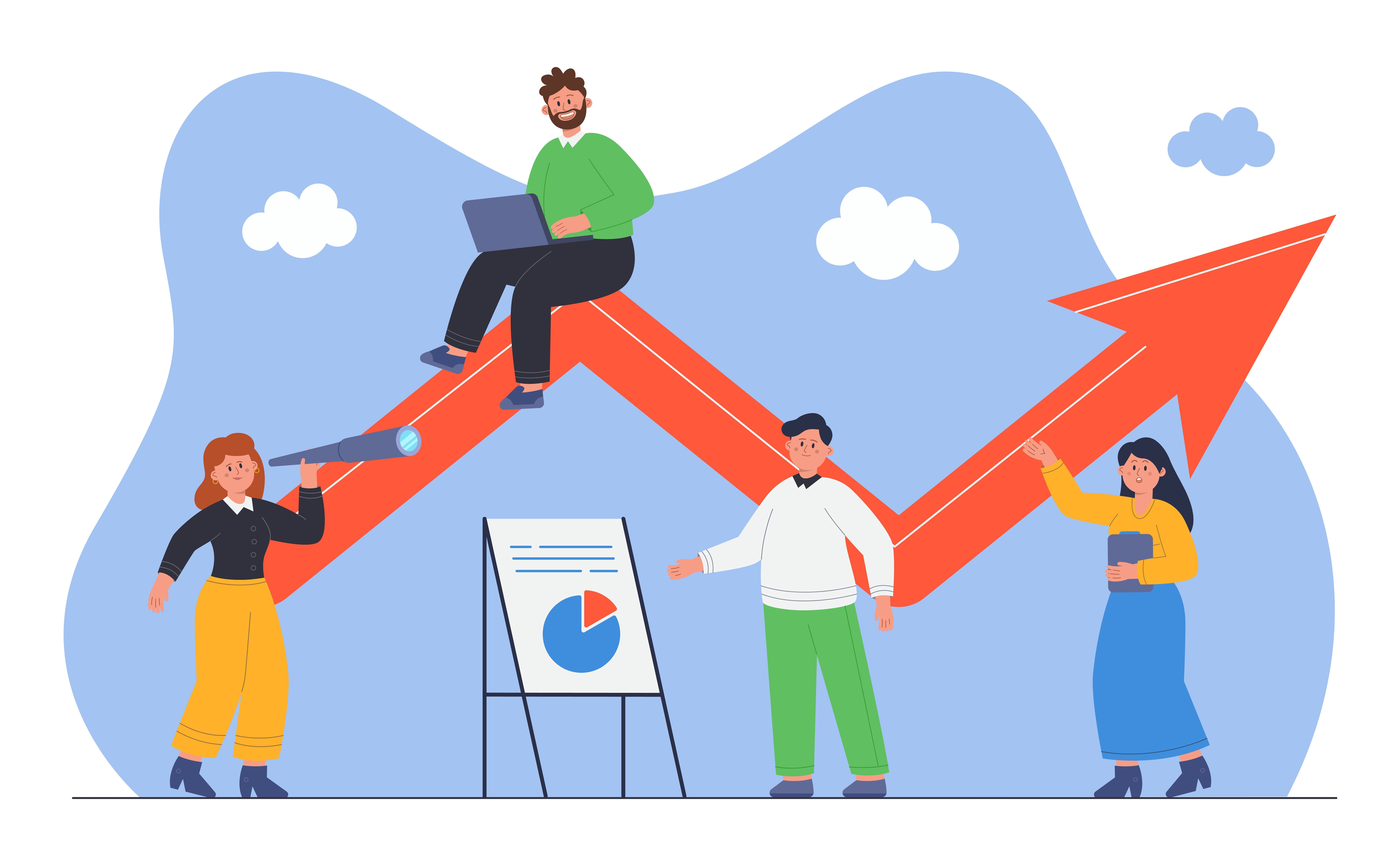 Businessman climbs growth stairs