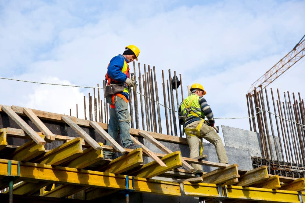 Construction workers on building site