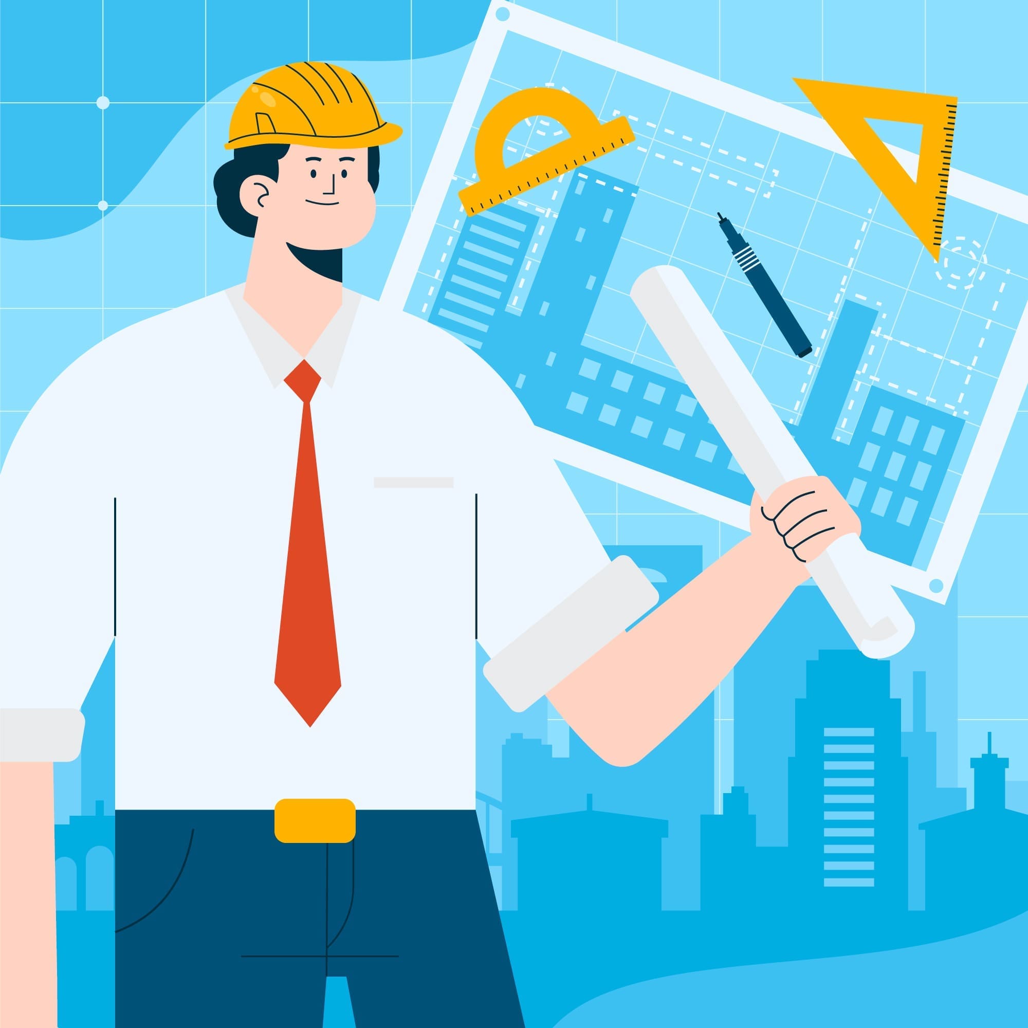 Civil engineer with construction blueprints