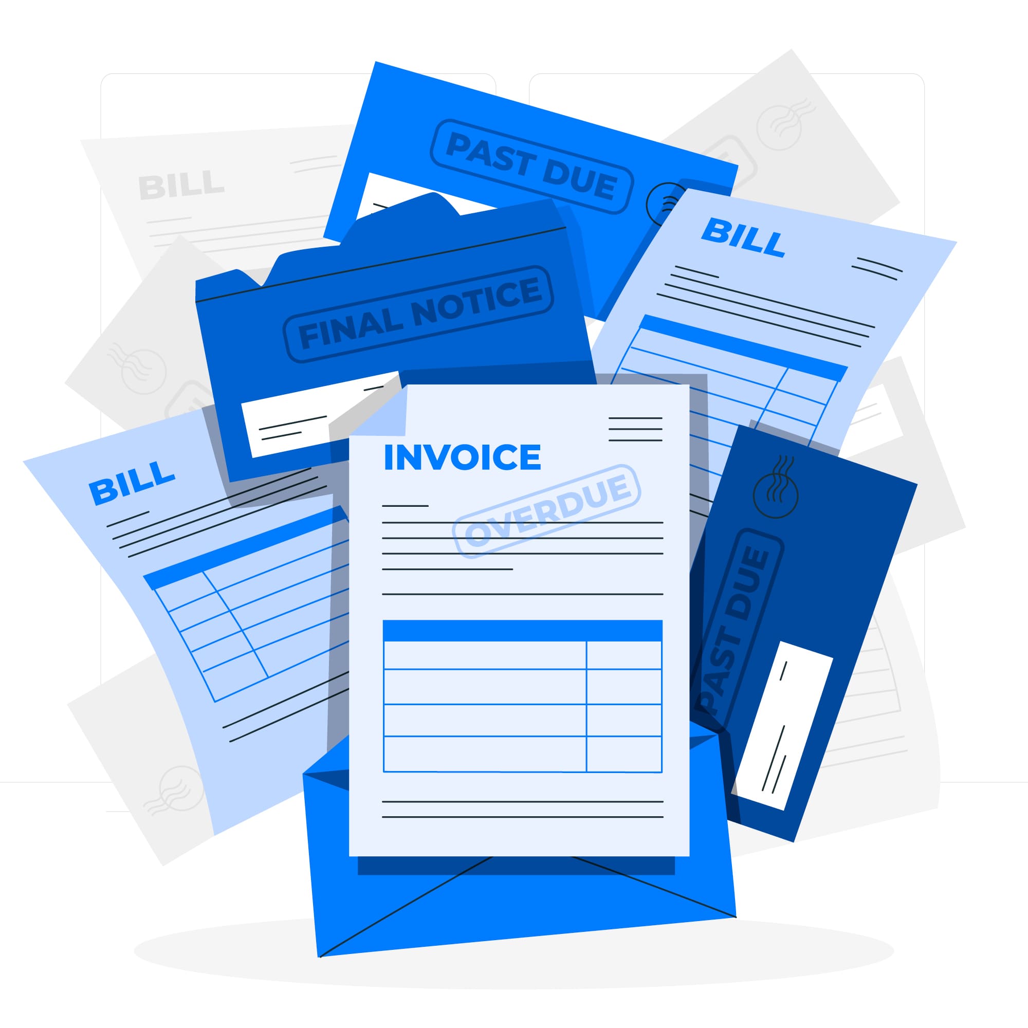 Pile of overdue invoices and bills