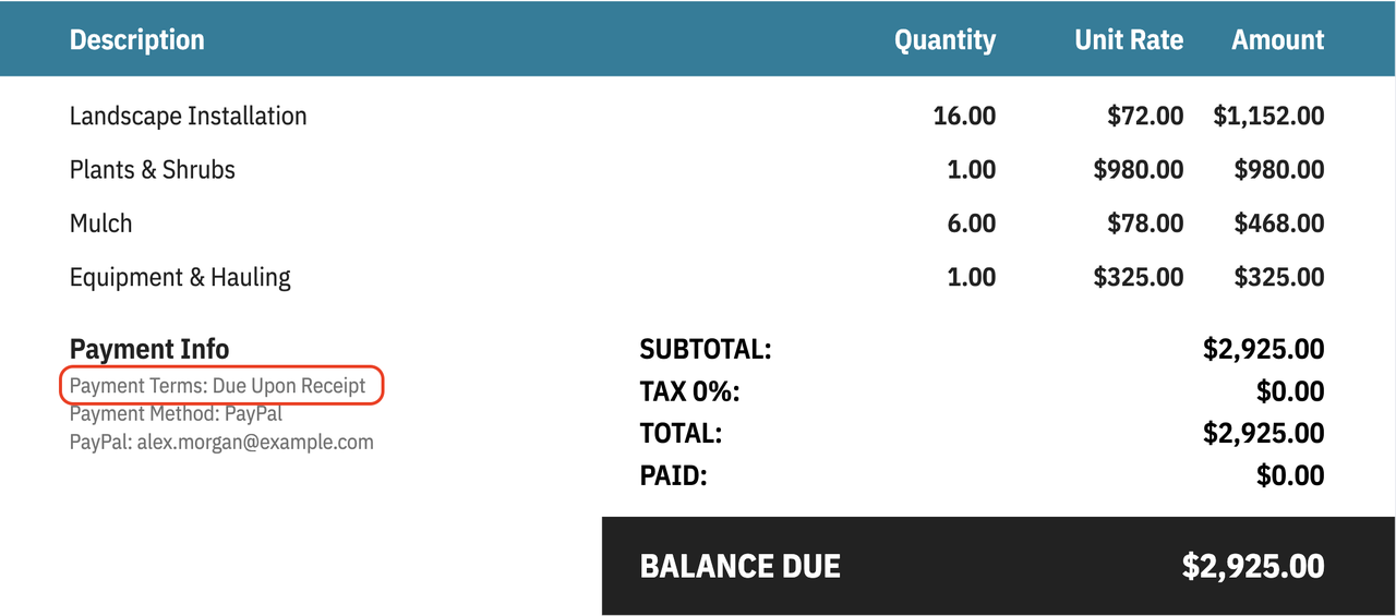 Due Upon Receipt