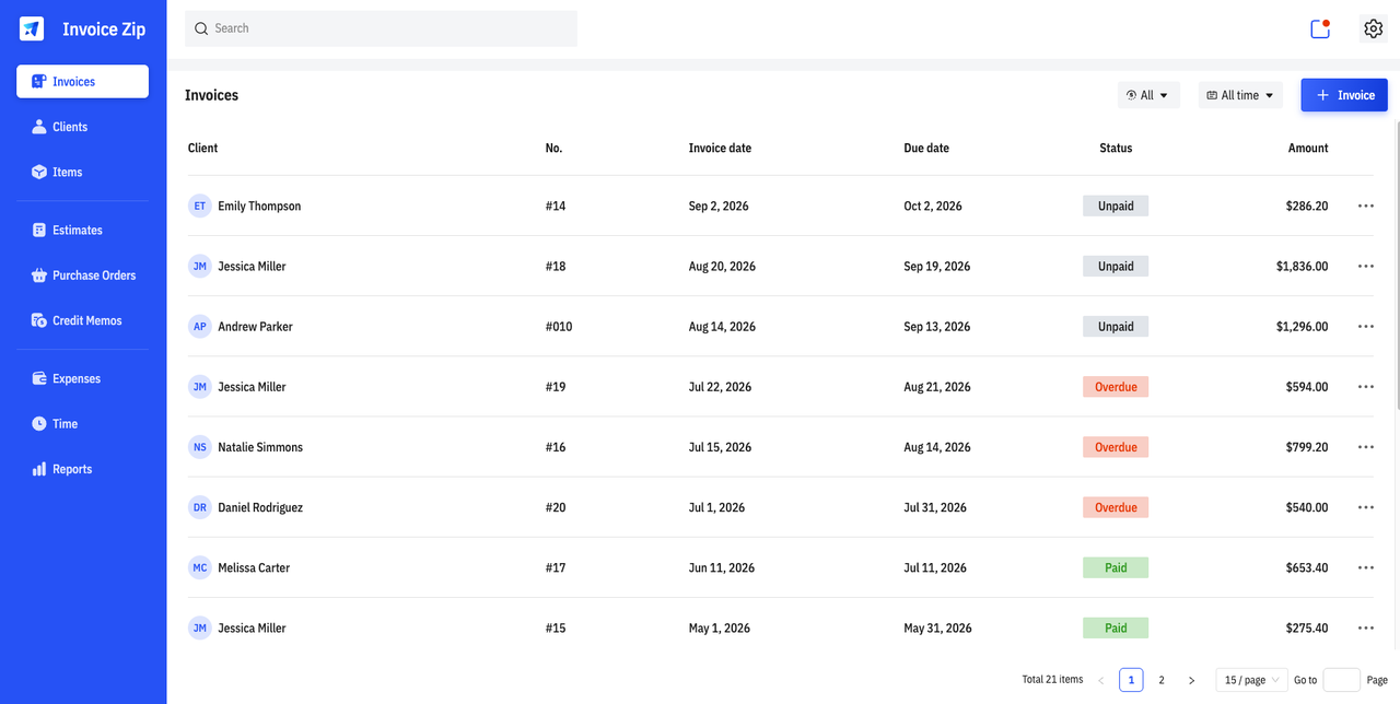 invoices section